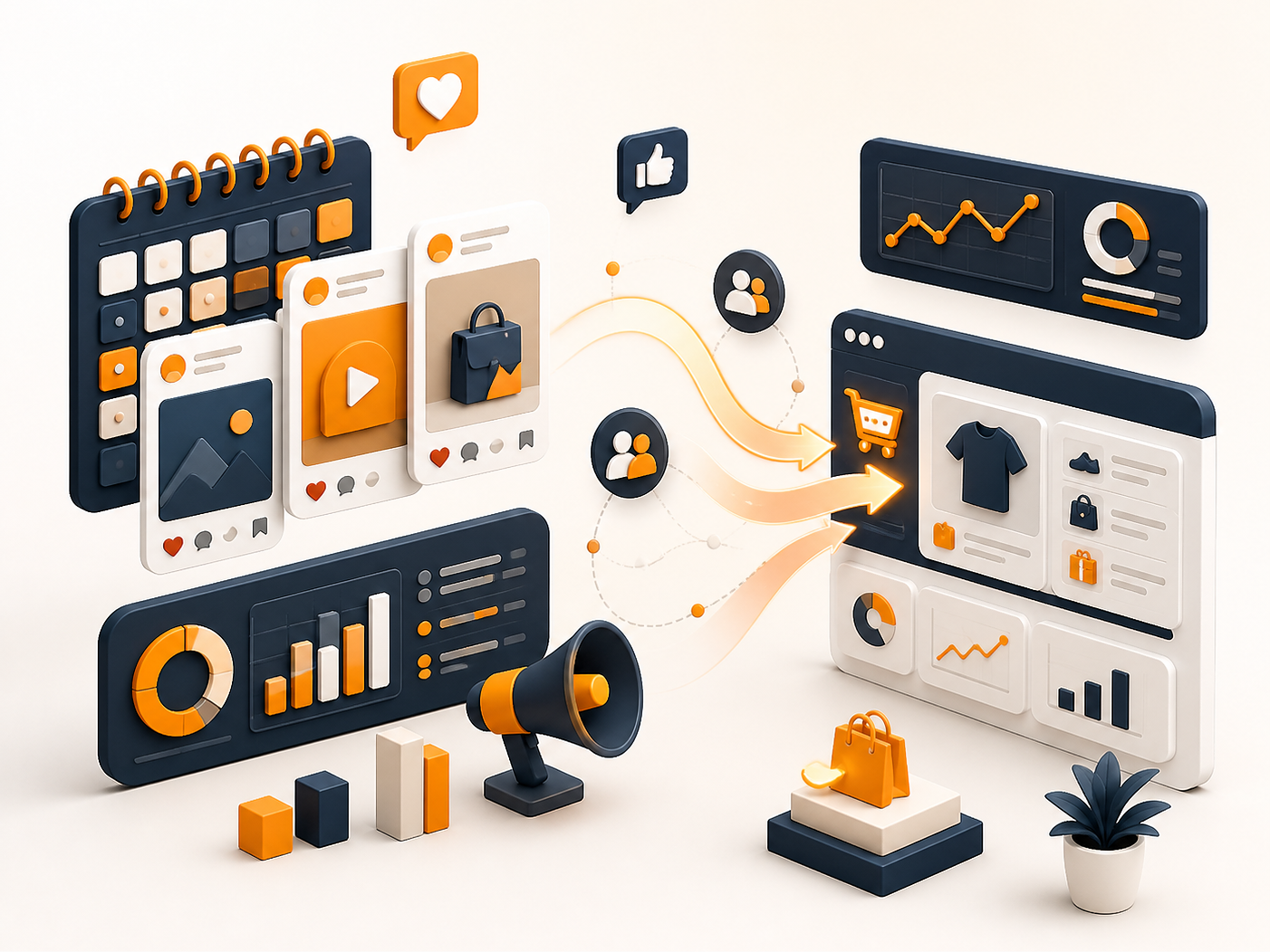 Social Media Management 3D illustration